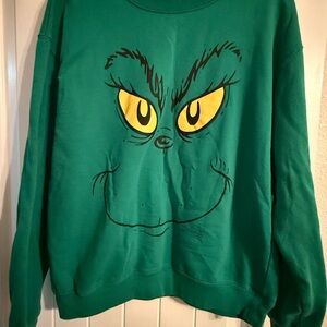 Source Unknown Green Grinch Face Sweatshirt with Yellow Eyes